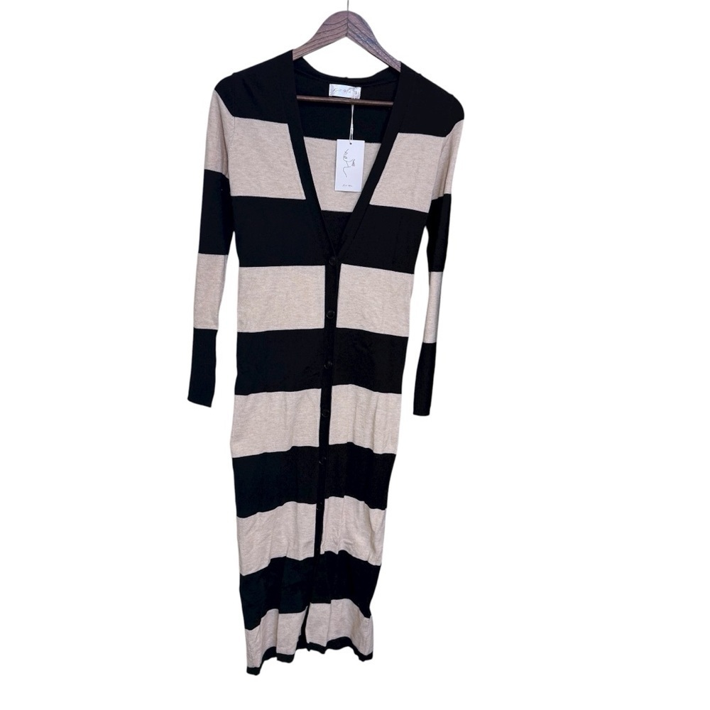 NWT Striped Black and Tan Long Cardigan Dress - Picture 8 of 14